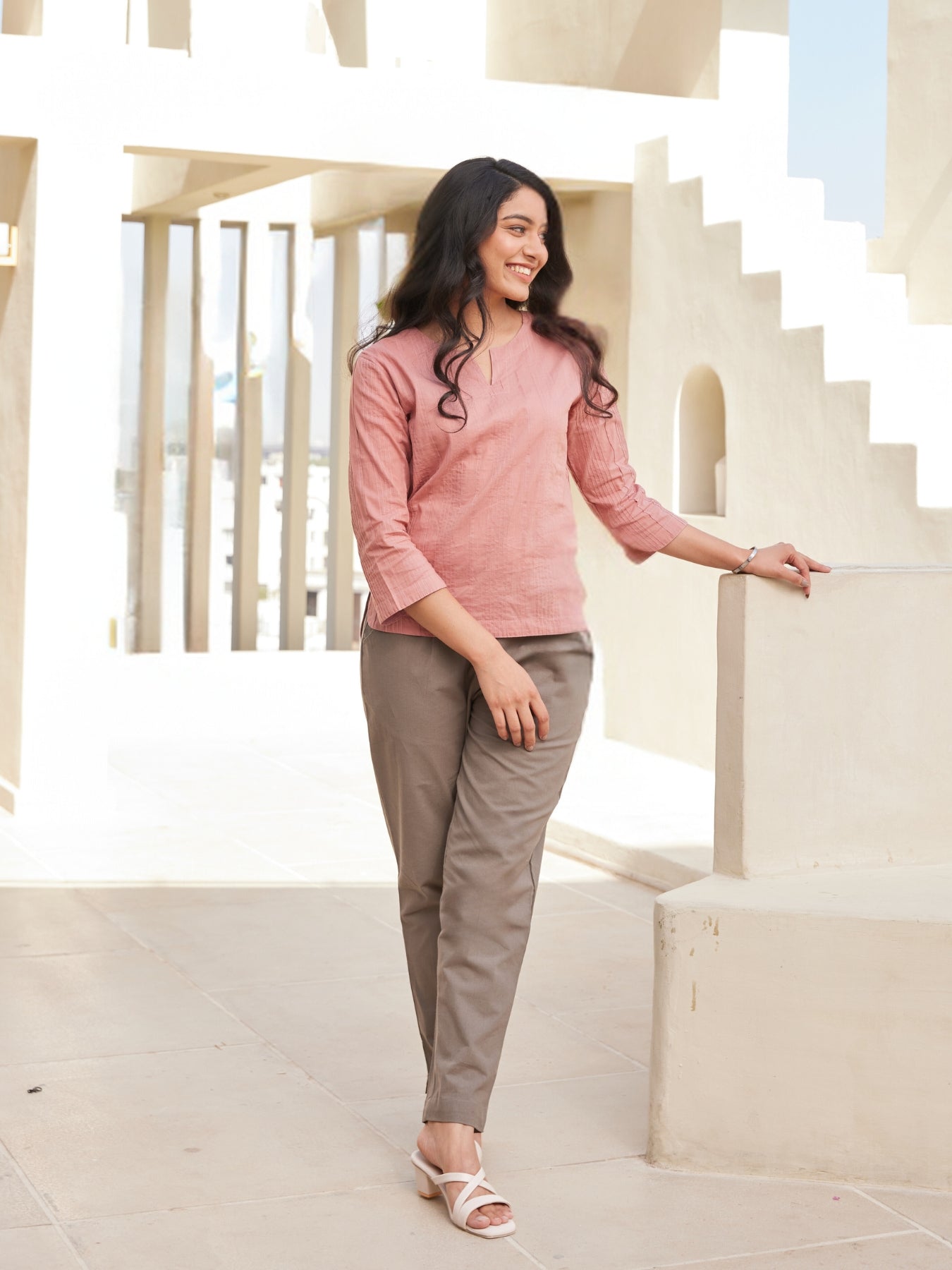 Vedora Flex: Grey Cotton Pants with Elastic Waistband