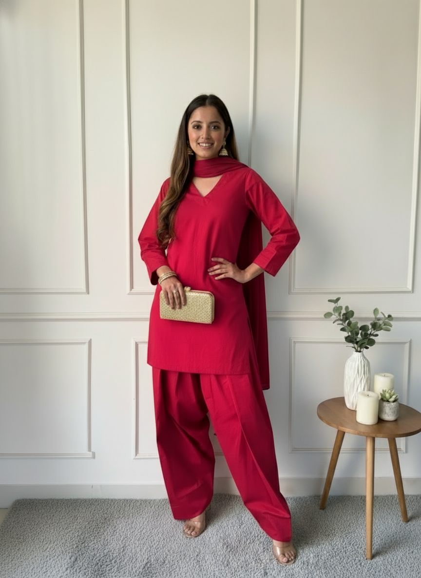 "Aara" - Solid Cotton Farshi Salwar Suit Set