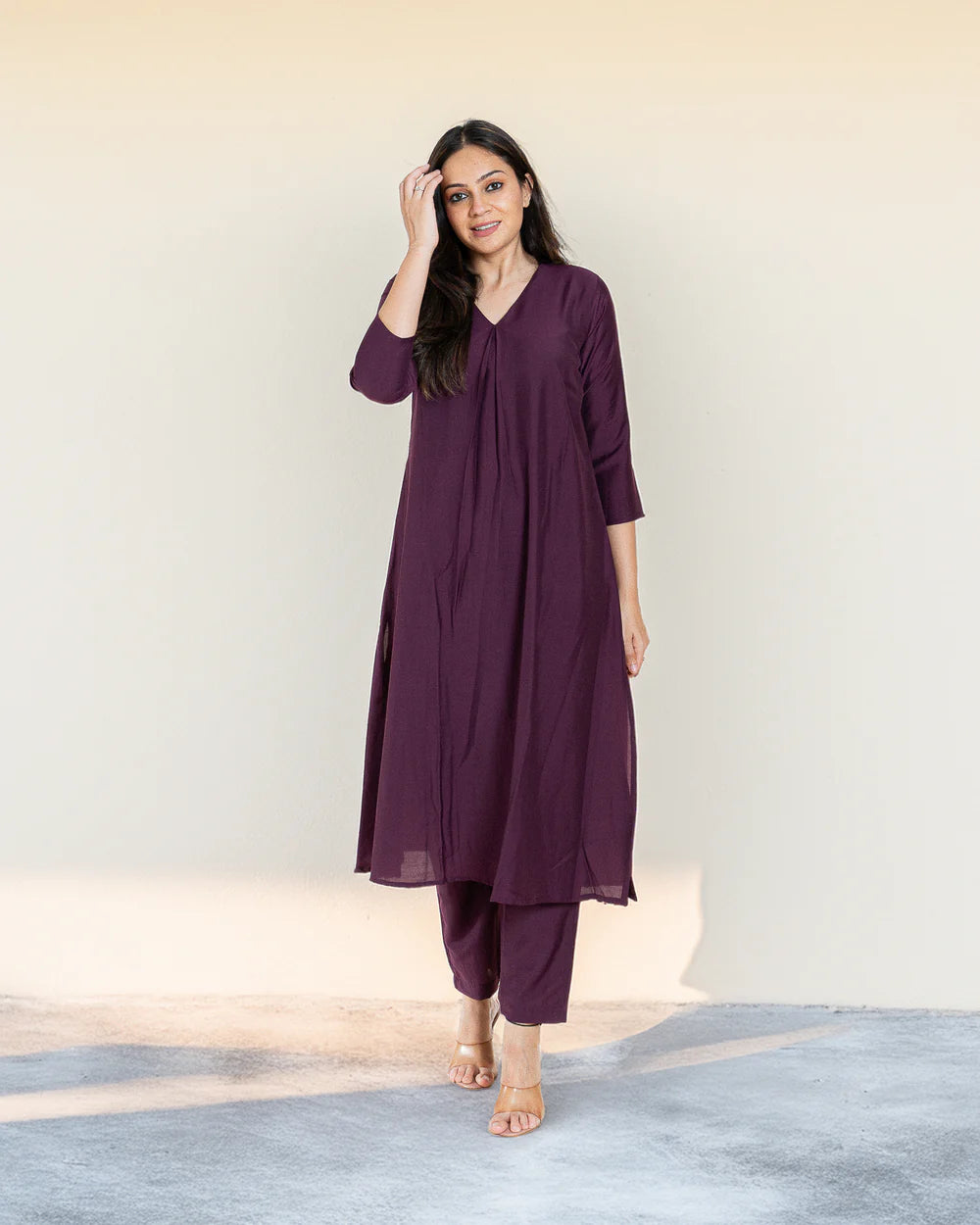 Modern Ethnic Muse – Vedora’s Cotton Kurta Pant Set with 3/4th Sleeves