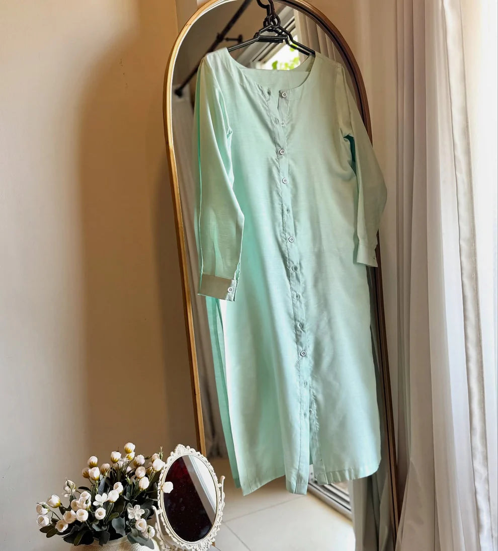 "Noorani" - Luminous Mint Green Cotton Straight Tunic & Pants Co-ord Set