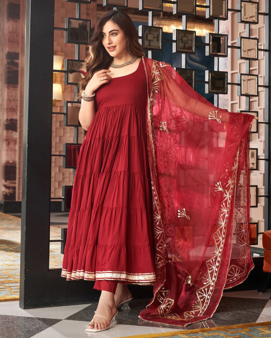 Noor-e-Gul Maroon Cotton GotaPatti Suit Set