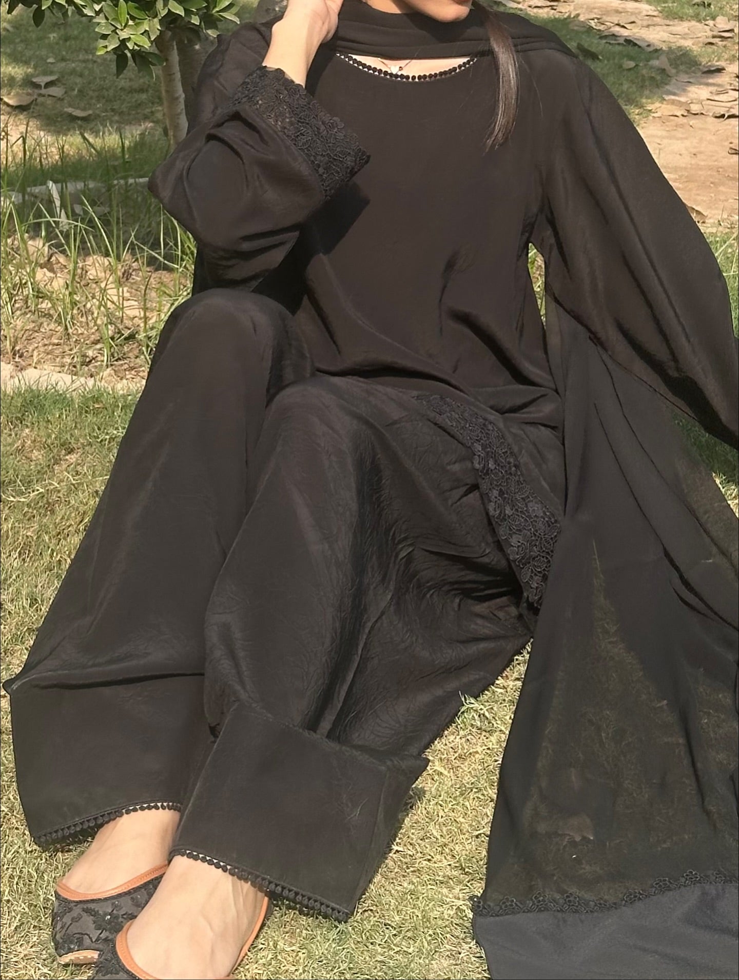 "Vibha" - Black Rayon Kurta Set with Georgette Dupatta