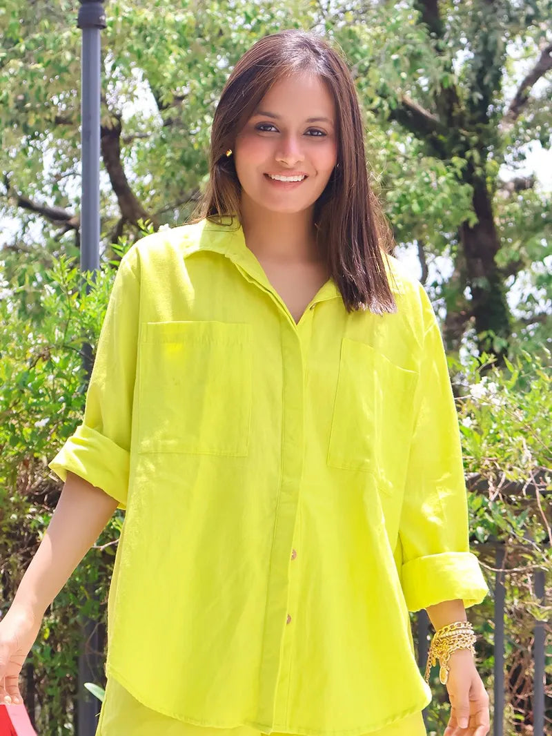 Lime Green Cotton Flex Co-ord Set – Effortless Elegance, All Day Long