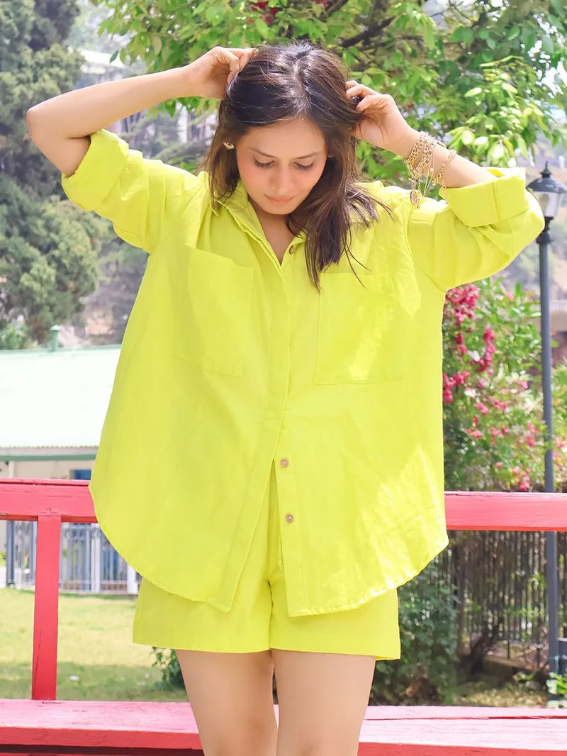 Lime Green Cotton Flex Co-ord Set – Effortless Elegance, All Day Long