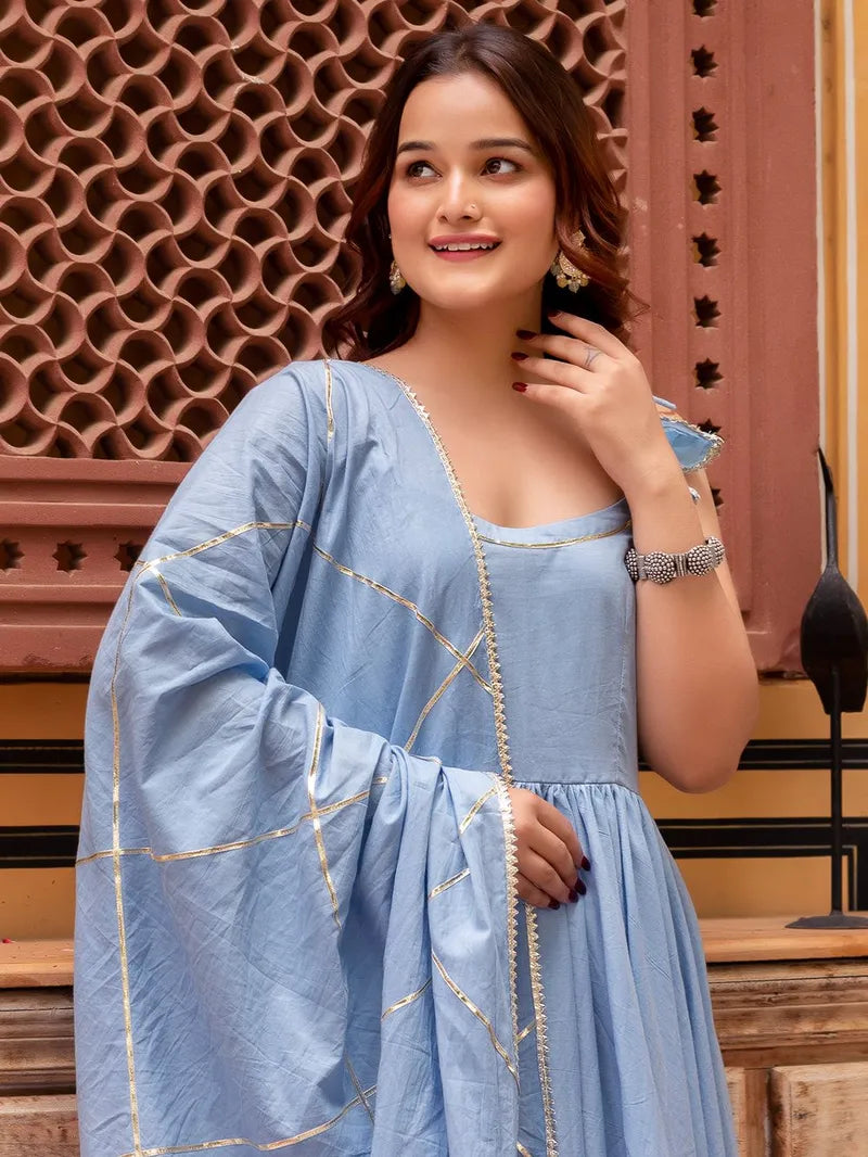 Powder Blue Cotton Suit-3 Piece Set