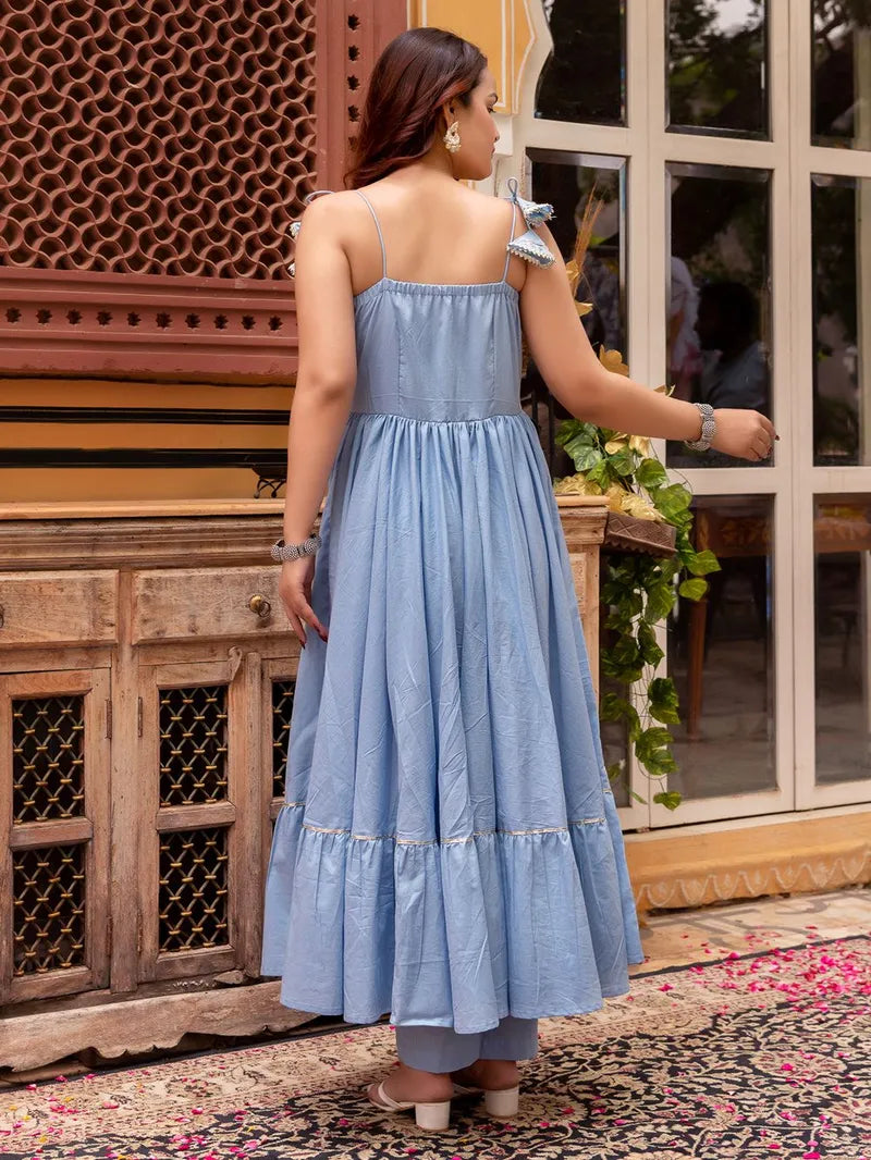 Powder Blue Cotton Suit-3 Piece Set