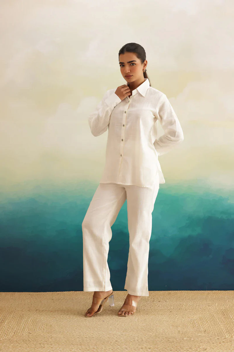 "Mina" - Relaxed Ivory Cotton Slub Shirt & Wide Pants Co-ord Set