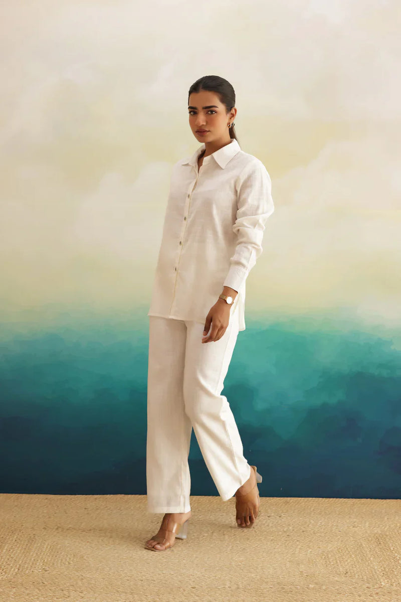 "Mina" - Relaxed Ivory Cotton Slub Shirt & Wide Pants Co-ord Set