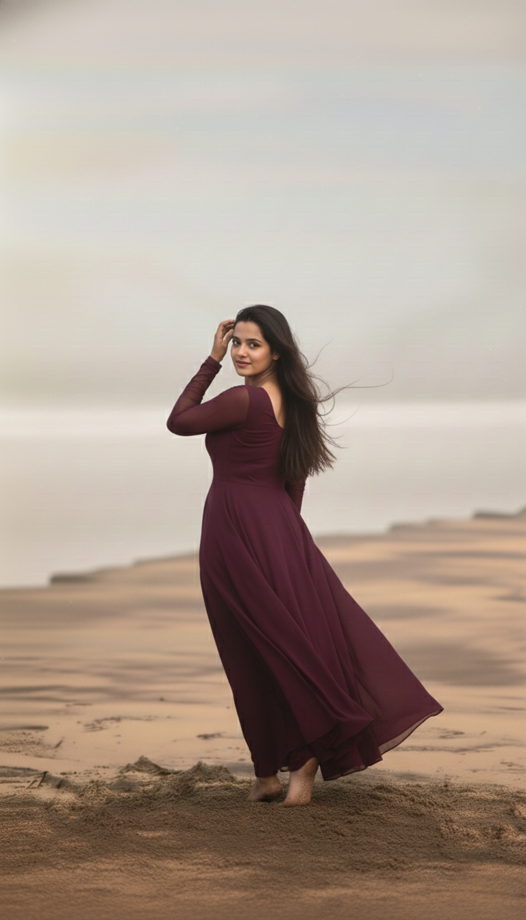 "Jambuka" - Wine Plum Georgette Anarkali Suit Set with Gold Gota