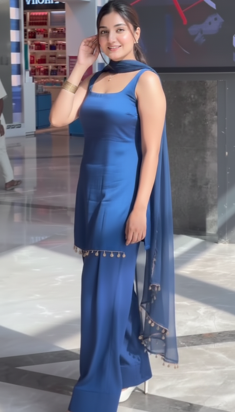 "Indraneela" - Royal Blue Modal Silk Blend Festive Suit Set