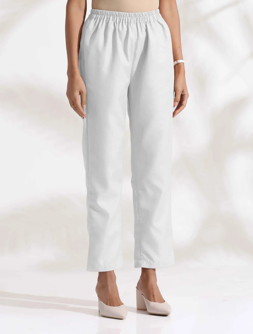 "Shama" - Elegant Ivory Cotton Flex Tunic & Pants Set with Central Lace Detailing