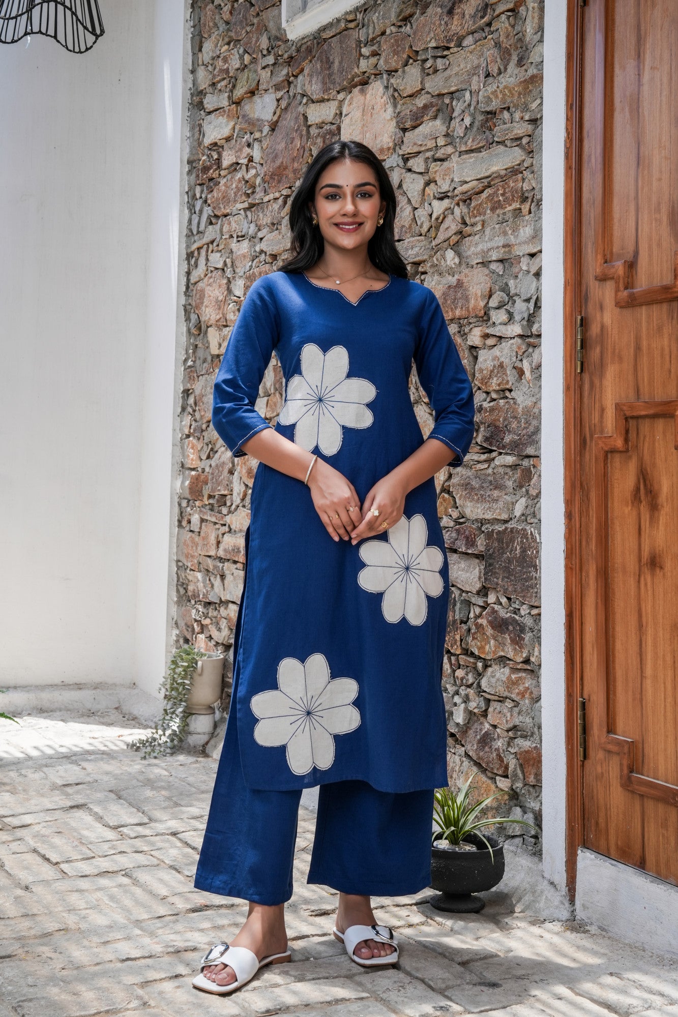 Indigo Patch Bloom Cotton Kurta Set