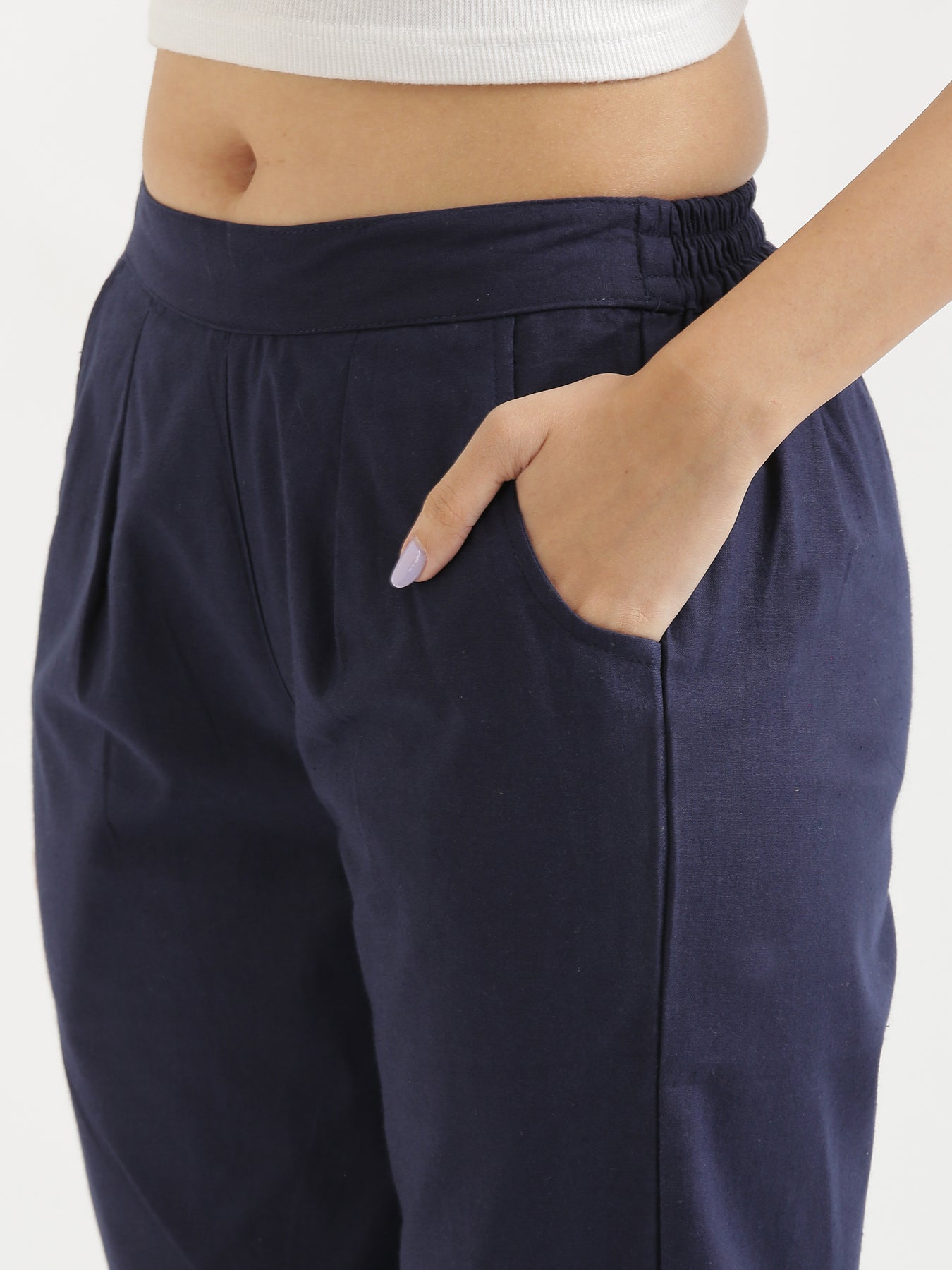 Vedora Versatility: Navy Blue Cotton Pants for Every Occasion