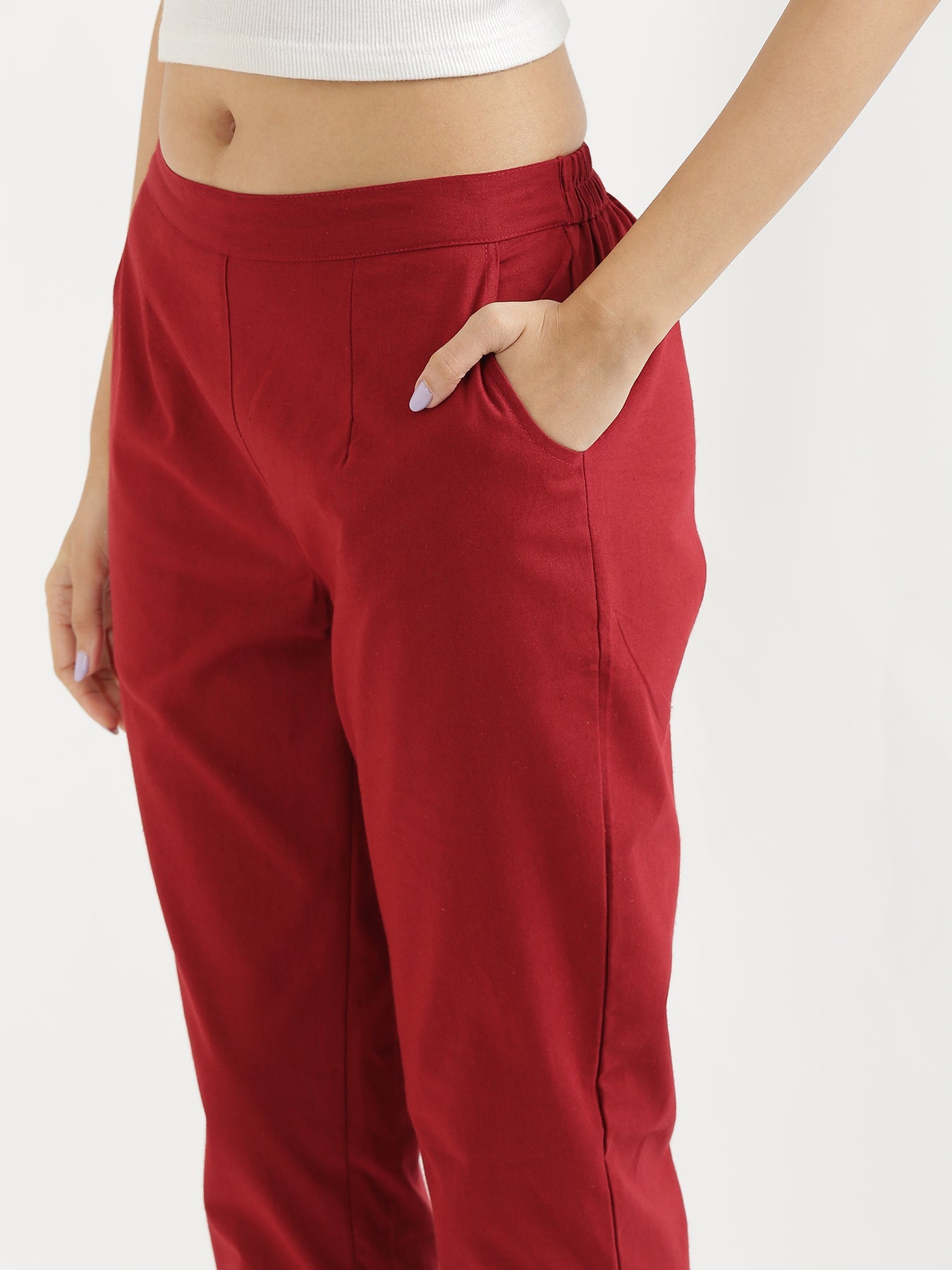 Vedora Elegance: Maroon Cotton Pants for Timeless Style