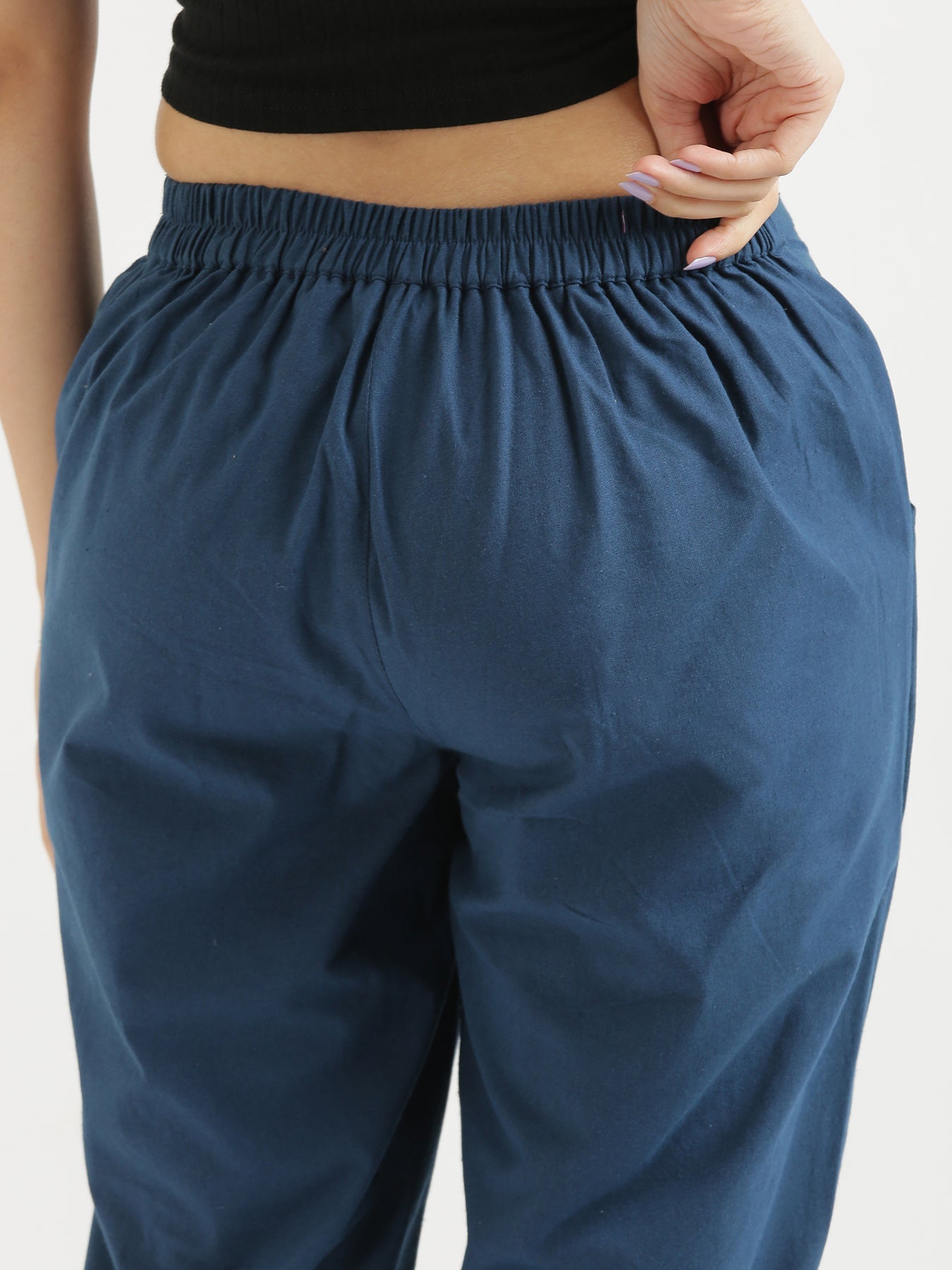 Vedora Vibrance: Peacock Blue Cotton Pants for Bold Elegance