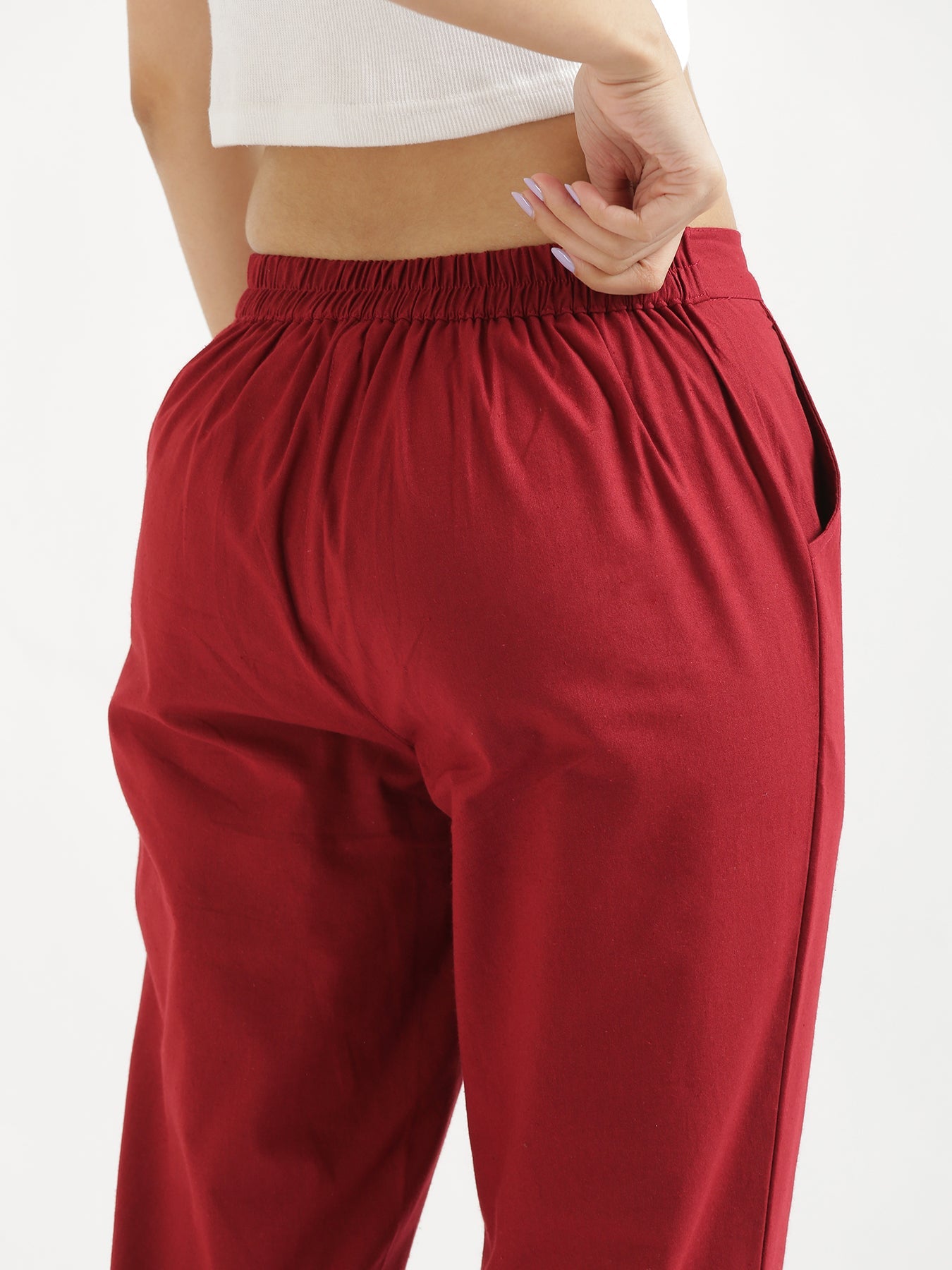 Vedora Elegance: Maroon Cotton Pants for Timeless Style
