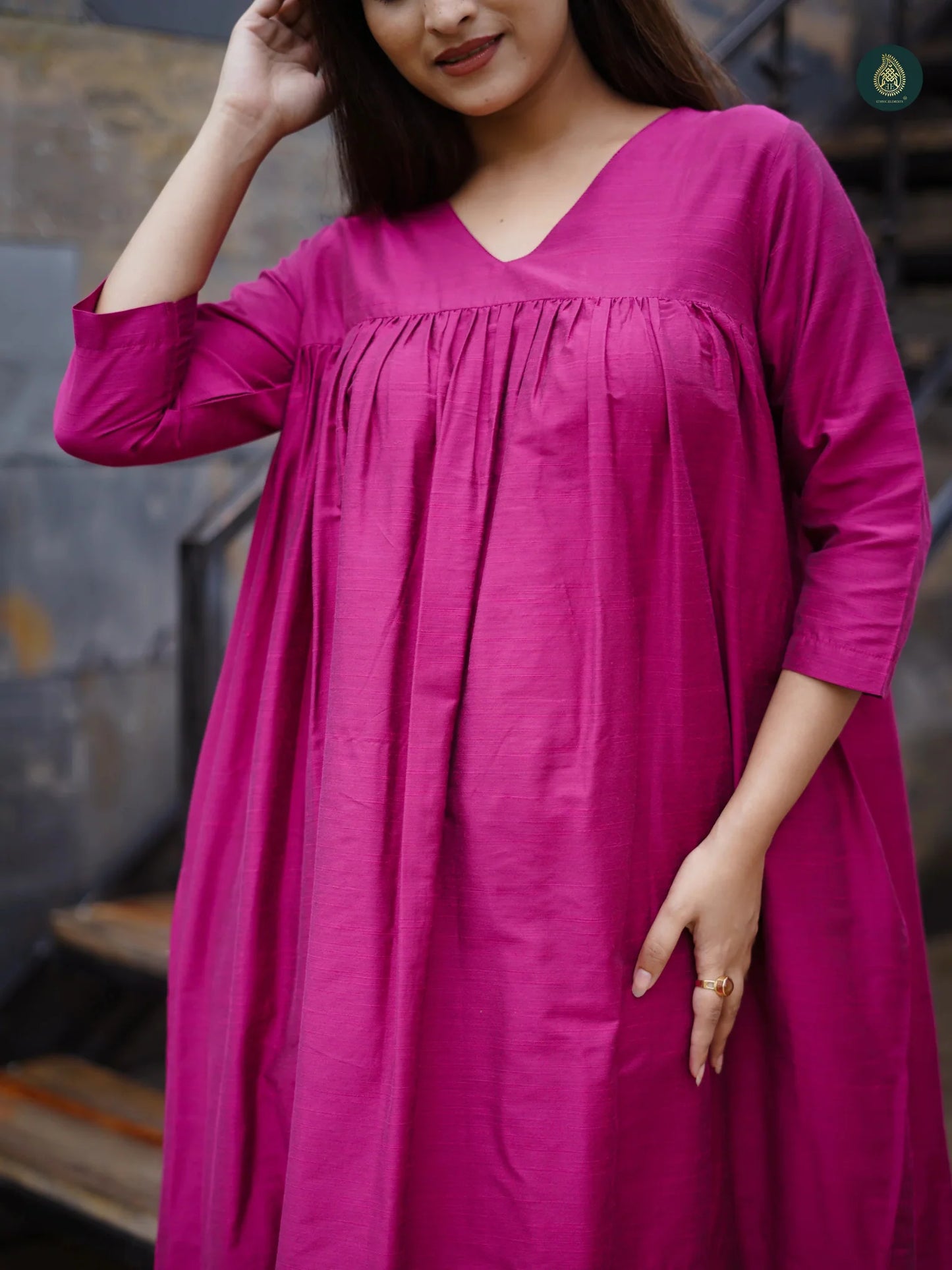 "Grace in Gathered Cotton – V-Neck Kurta Set with Pocket Pants"