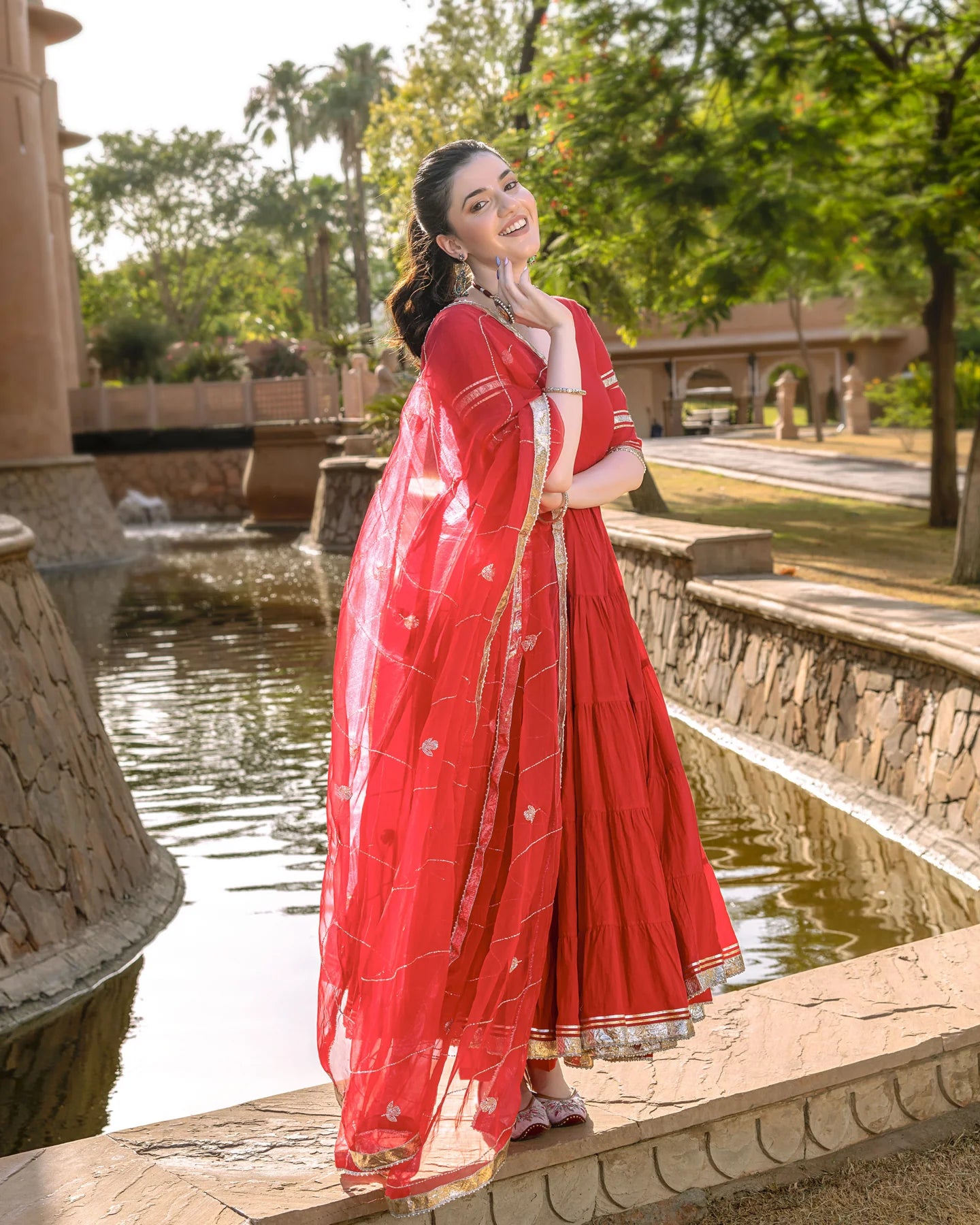 Kumudini Red Cotton GotaPatti Suit Set