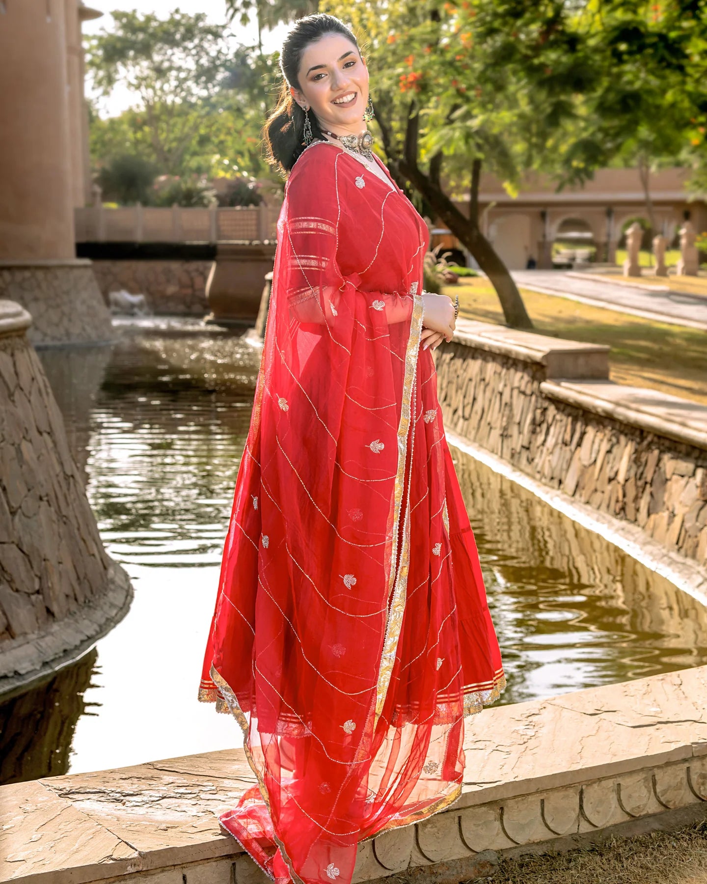Kumudini Red Cotton GotaPatti Suit Set