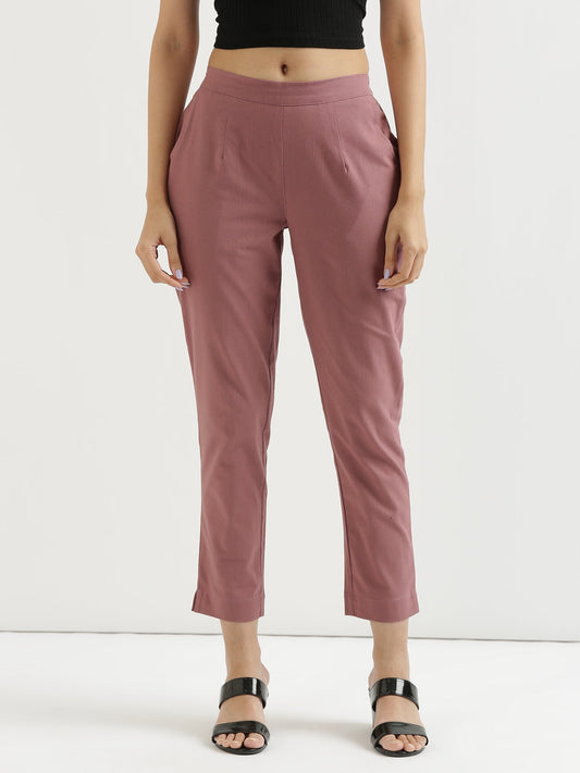 Vedora Elegance: Rose Taupe Cotton Pants for Subtle Sophistication