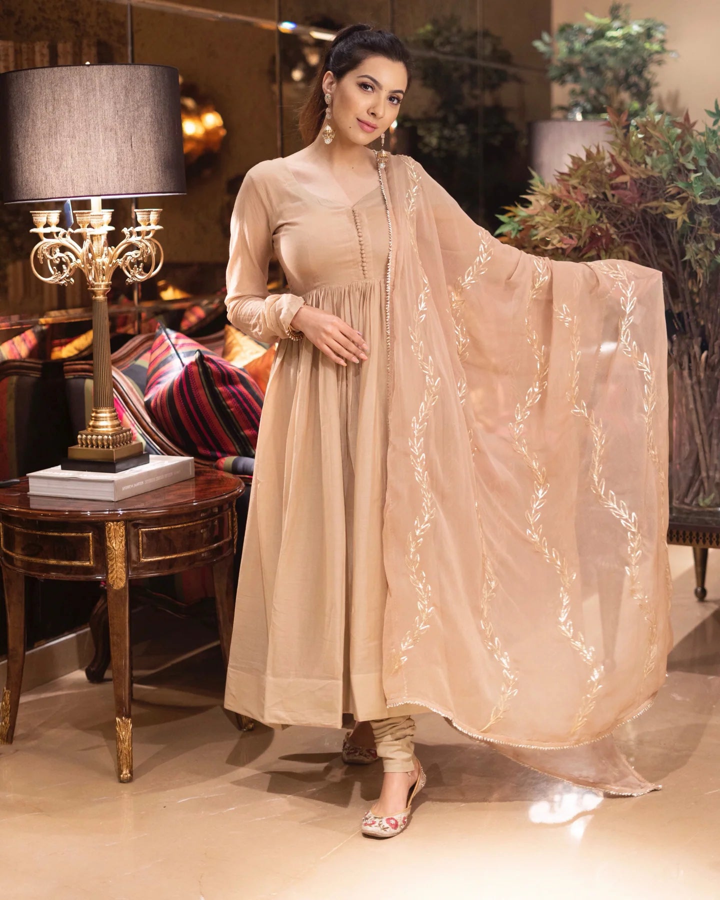 Aarunya Beige Cotton GotaPatti Suit Set