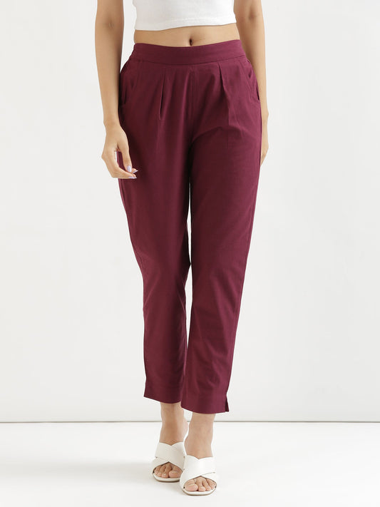 Vedora Luxe: Rich Wine Cotton Pants for Versatile Styling