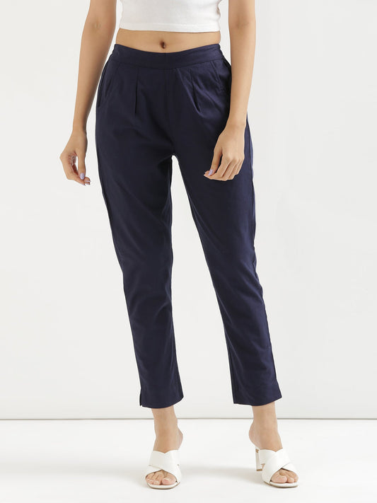 Vedora Versatility: Navy Blue Cotton Pants for Every Occasion