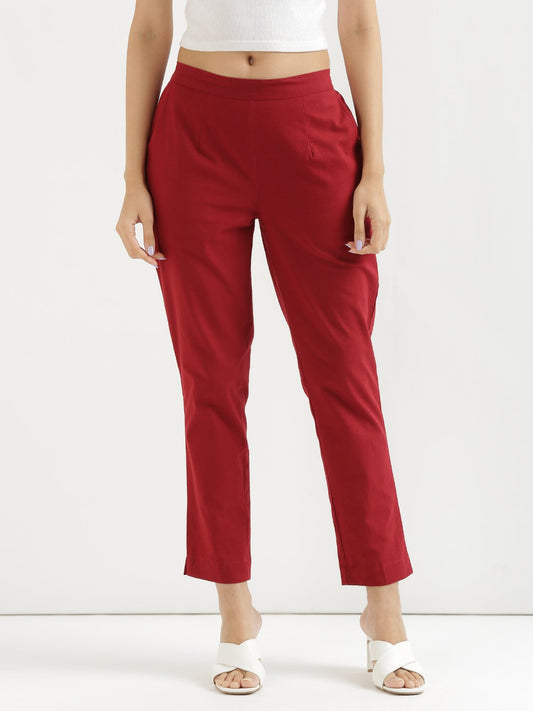 Vedora Elegance: Maroon Cotton Pants for Timeless Style