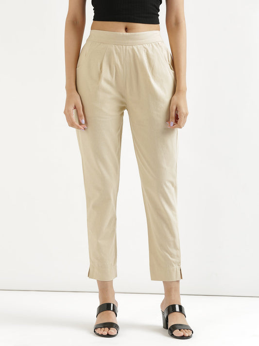 Vedora Essentials: Beige Cotton Pants for Seamless Style