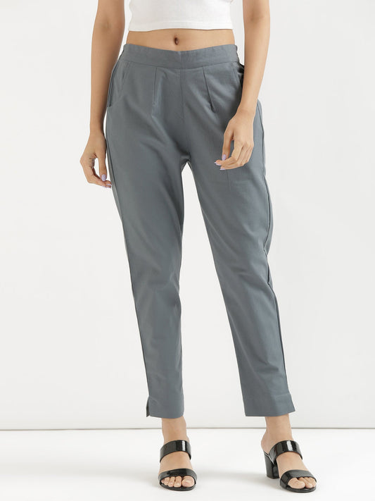 Vedora Classic: Cement Grey Cotton Pants for Streamlined Style