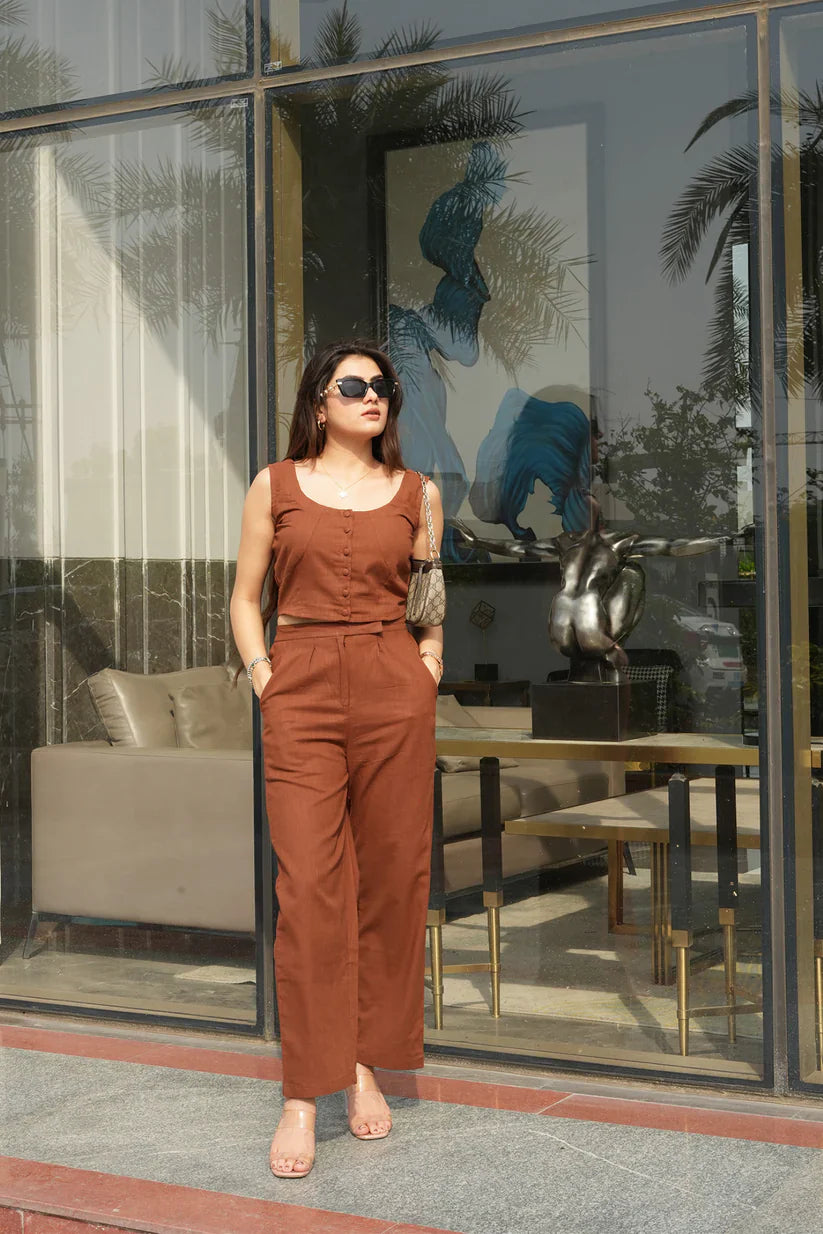 "Dia" - Relaxed Cotton Slub Shirt & Wide Pants Co-ord Set