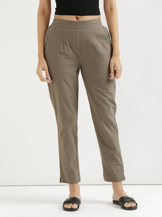 Vedora Flex: Grey Cotton Pants with Elastic Waistband