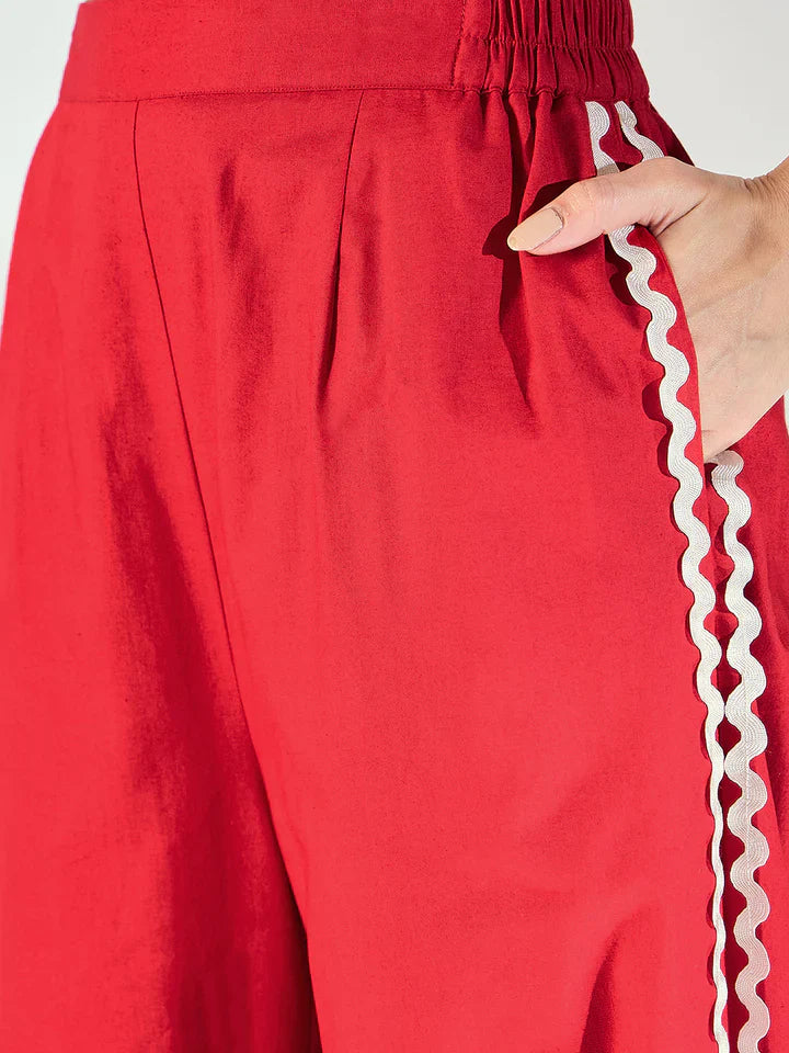 "Shalini" - Modern Sleeveless Cotton Crop Top & Wide Leg Pants Set