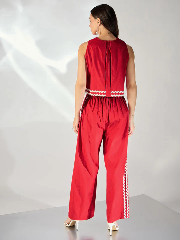 "Shalini" - Modern Sleeveless Cotton Crop Top & Wide Leg Pants Set