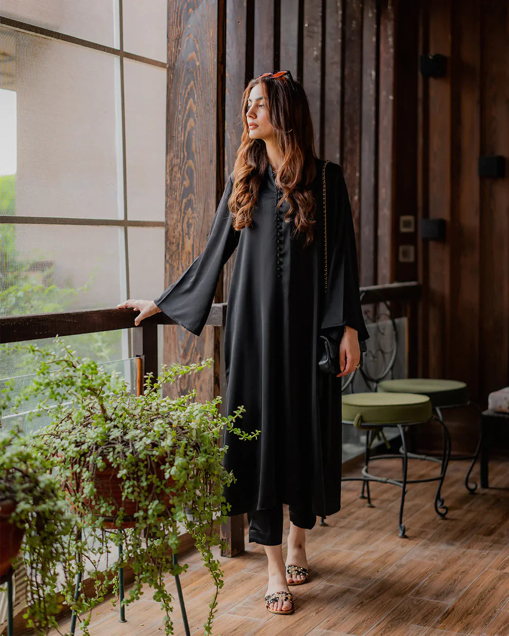 "Aarohi" - Premium Cotton Crepe Kurta & Pants Set in Classic Black