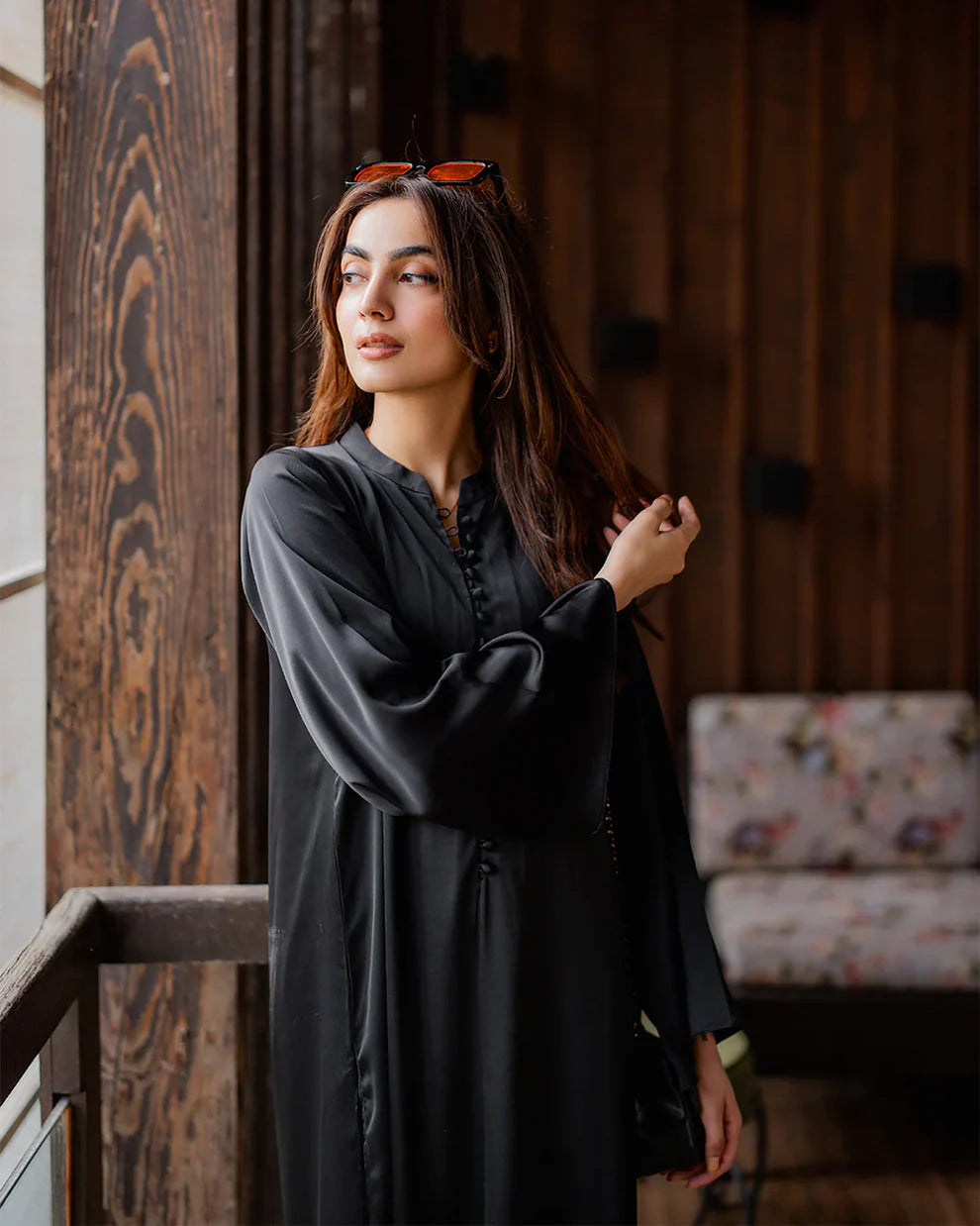 "Aarohi" - Premium Cotton Crepe Kurta & Pants Set in Classic Black