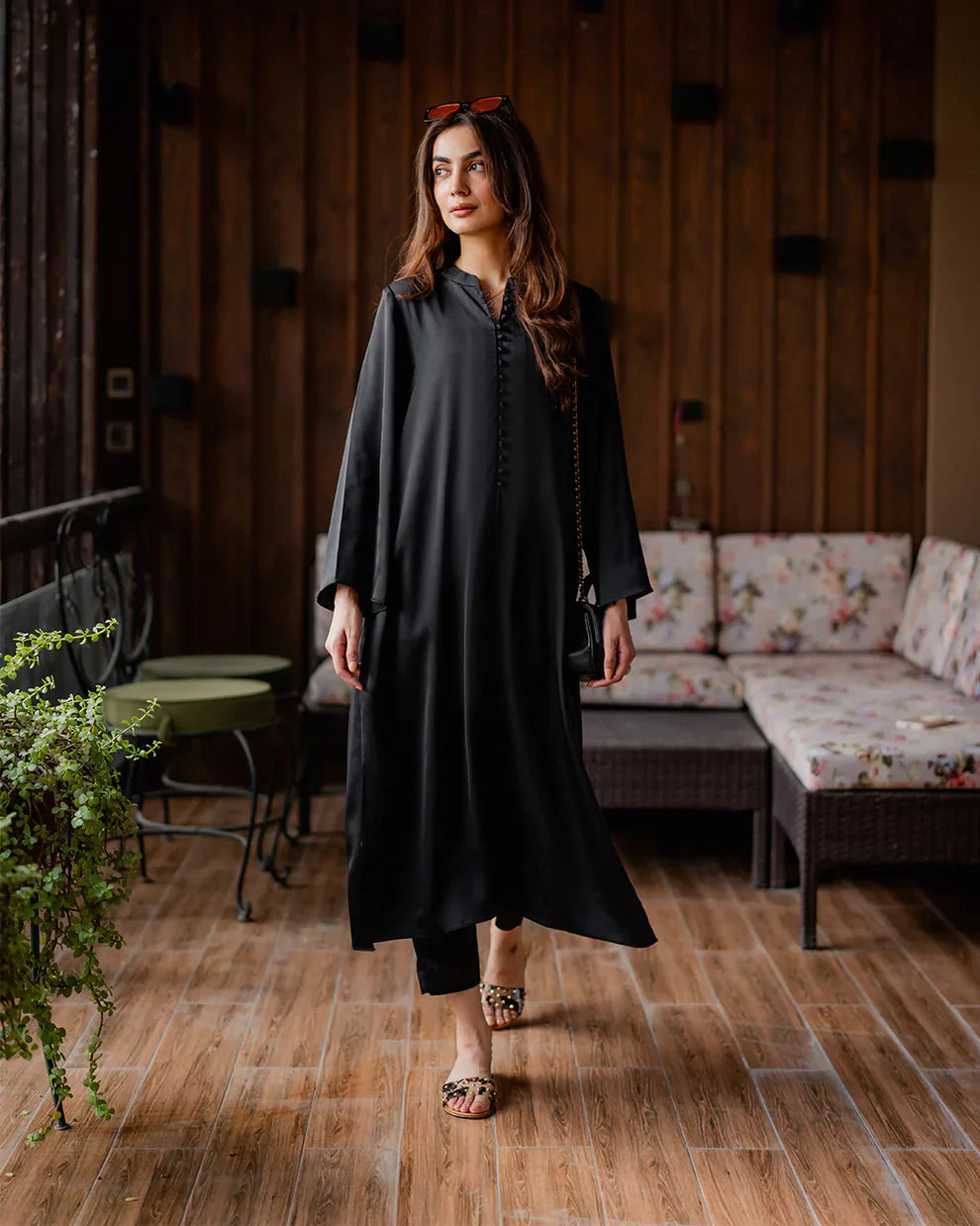 "Aarohi" - Premium Cotton Crepe Kurta & Pants Set in Classic Black