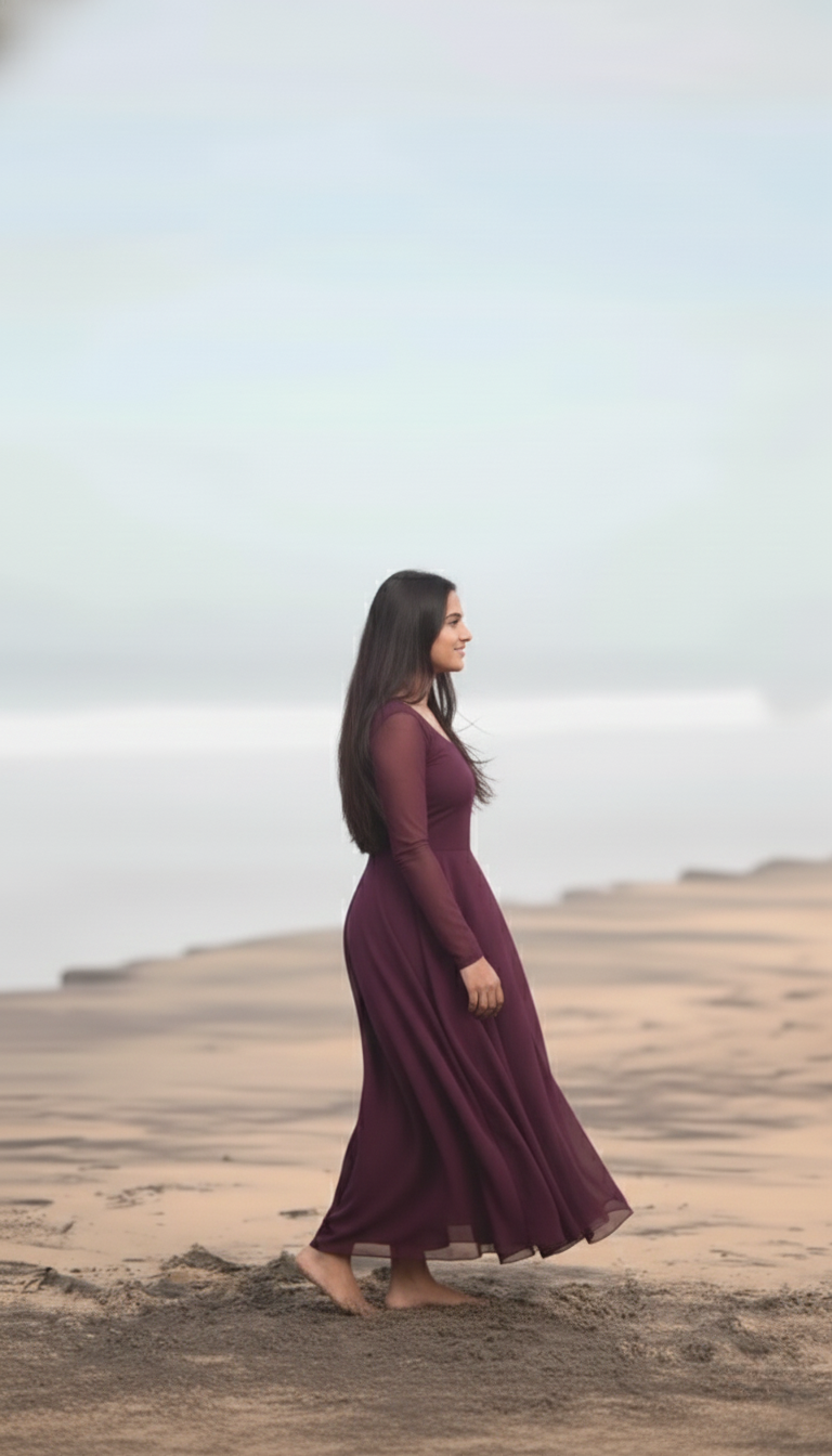 "Jambuka" - Wine Plum Georgette Anarkali Suit Set with Gold Gota