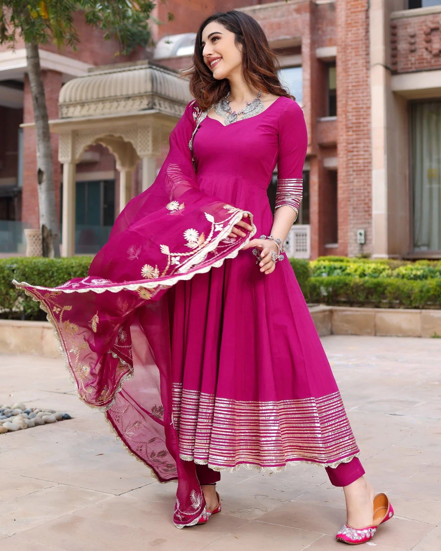 Aabha Purple Cotton GotaPatti Suit Set