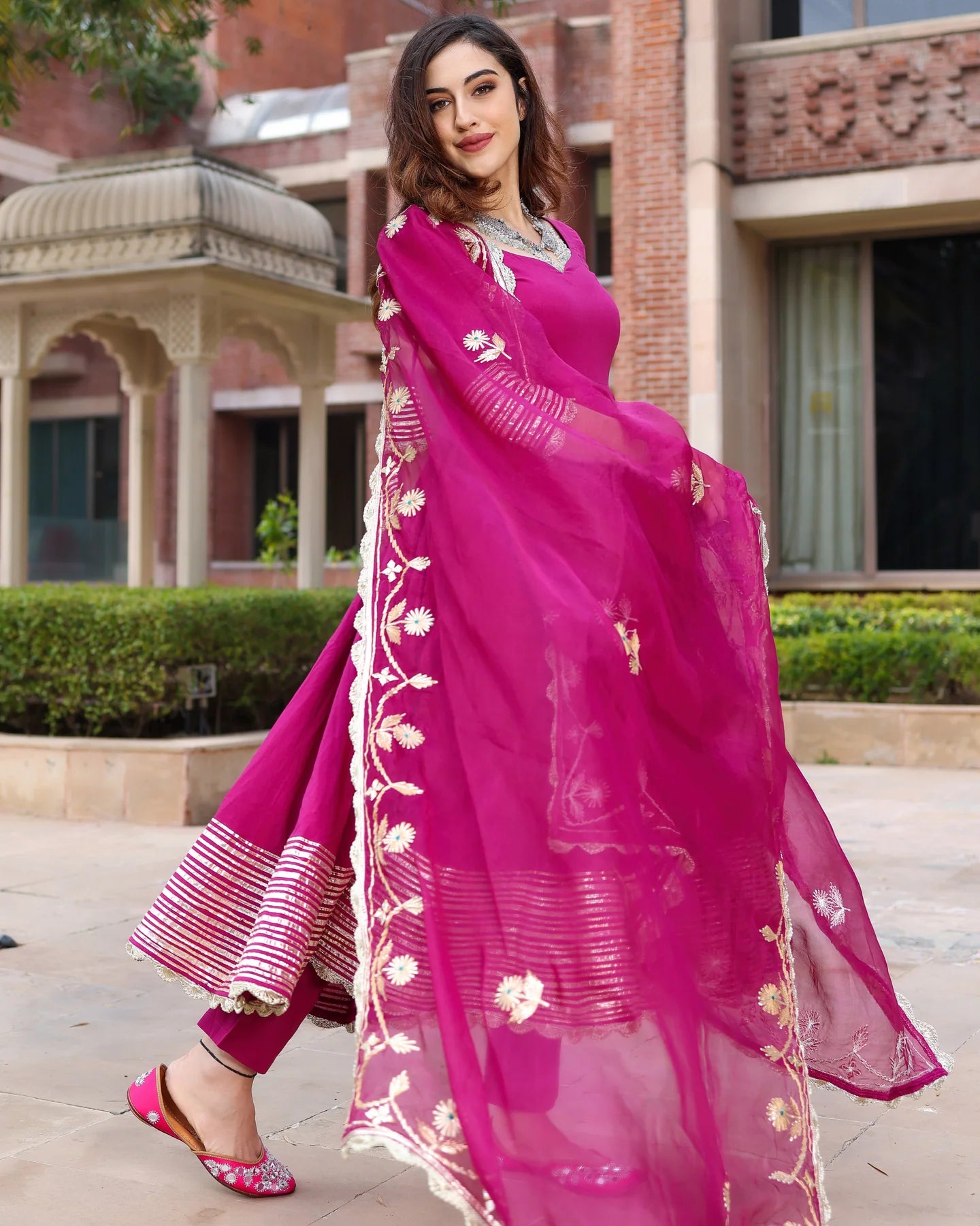Aabha Purple Cotton GotaPatti Suit Set