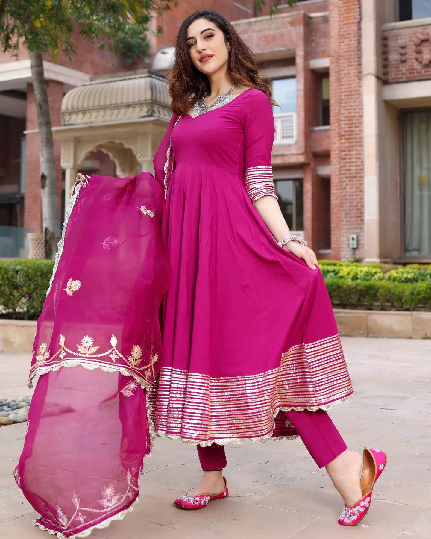 Aabha Purple Cotton GotaPatti Suit Set