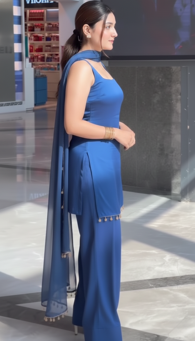 "Indraneela" - Royal Blue Modal Silk Blend Festive Suit Set