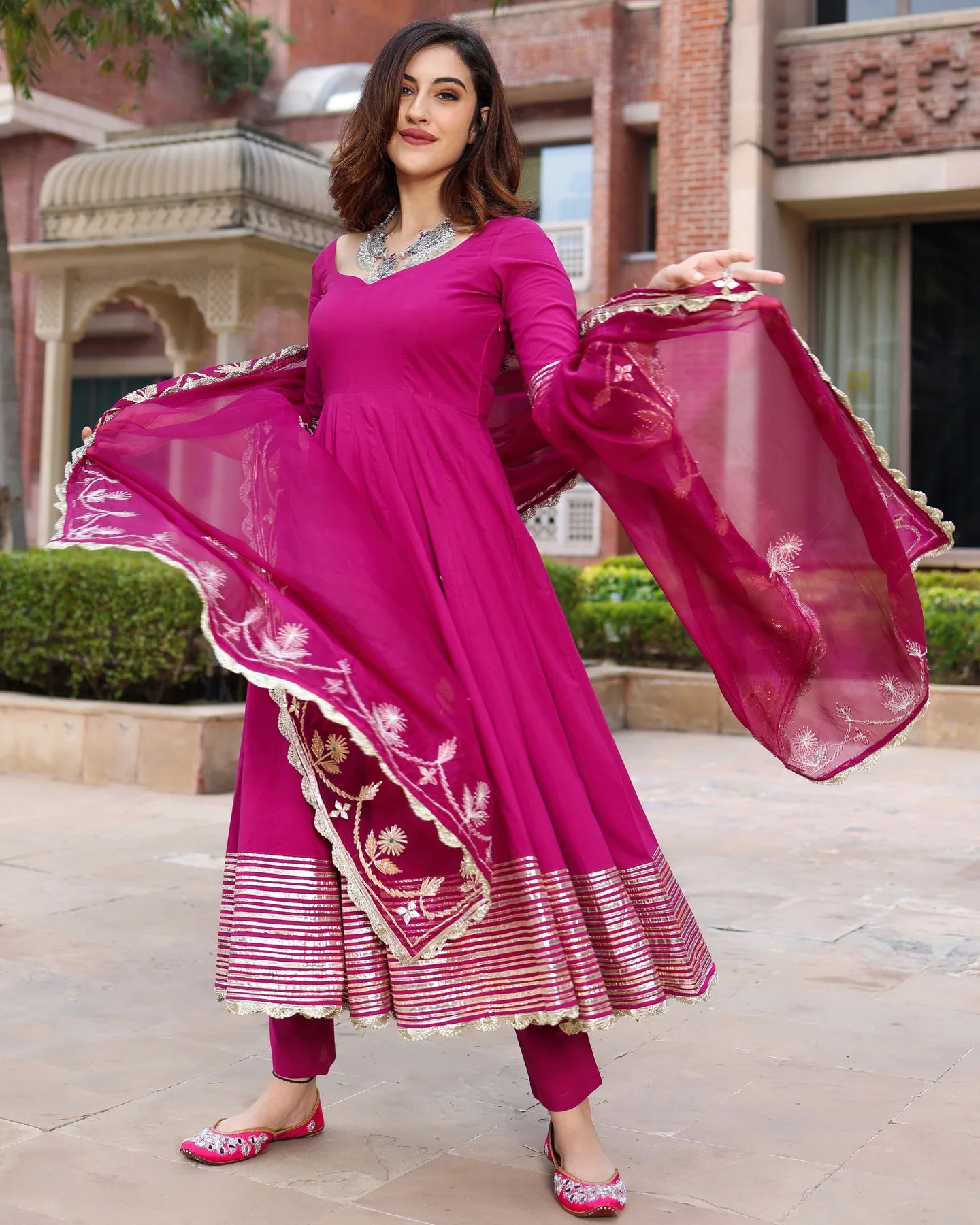 Aabha Purple Cotton GotaPatti Suit Set