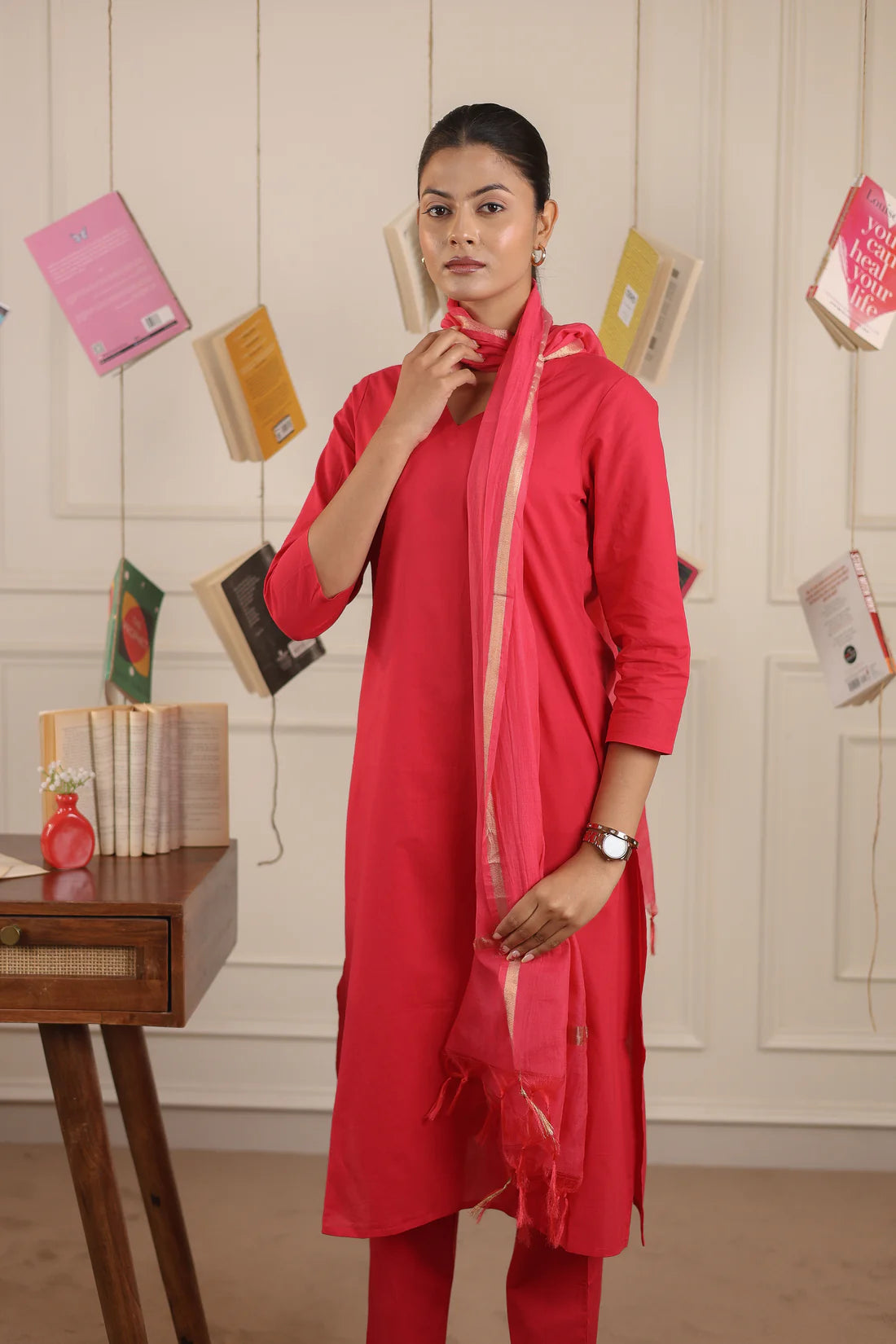 "Neema" - Classic Cotton Straight Kurta & Pants Set