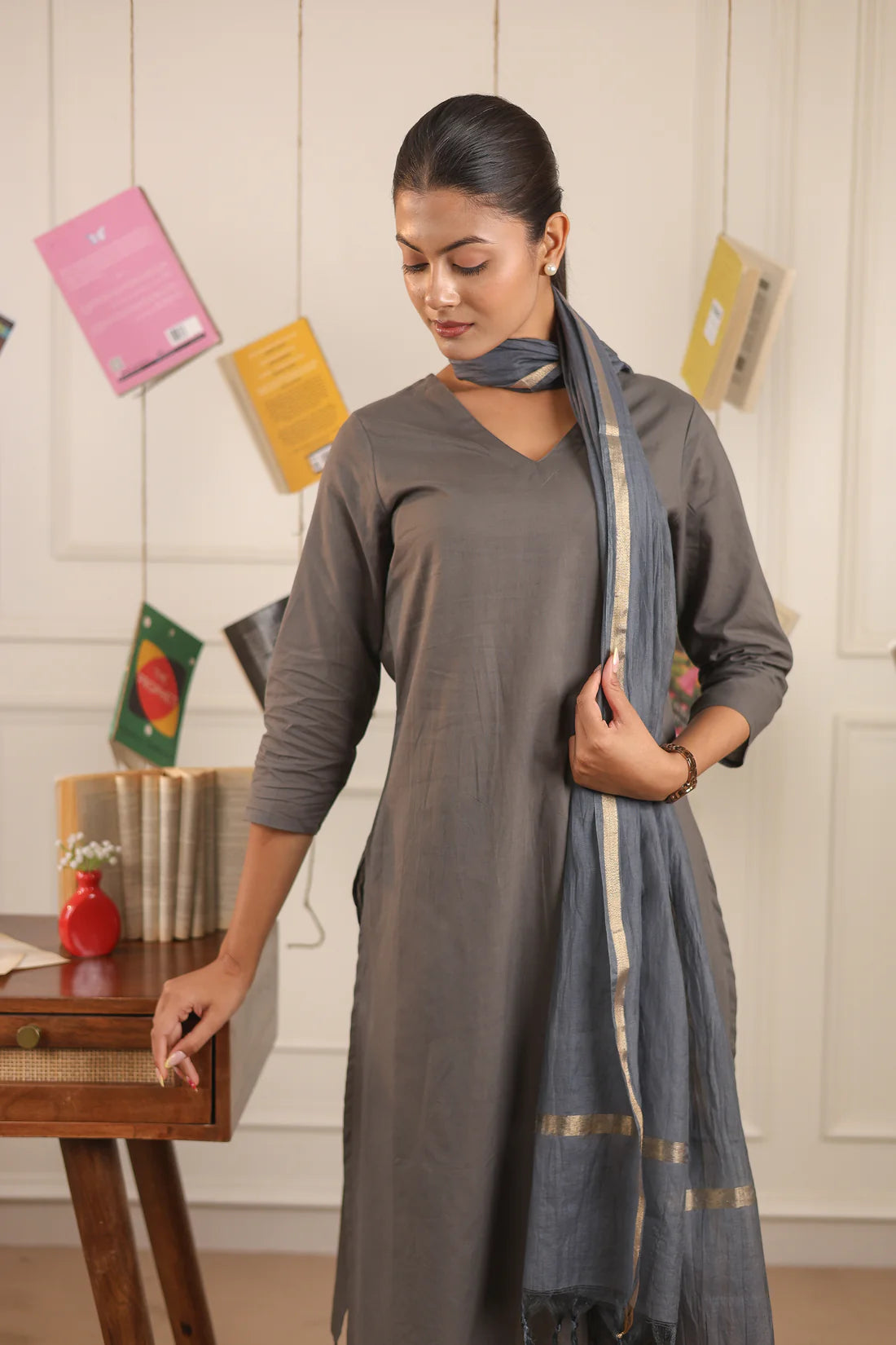 "Neema" - Classic Cotton Straight Kurta & Pants Set
