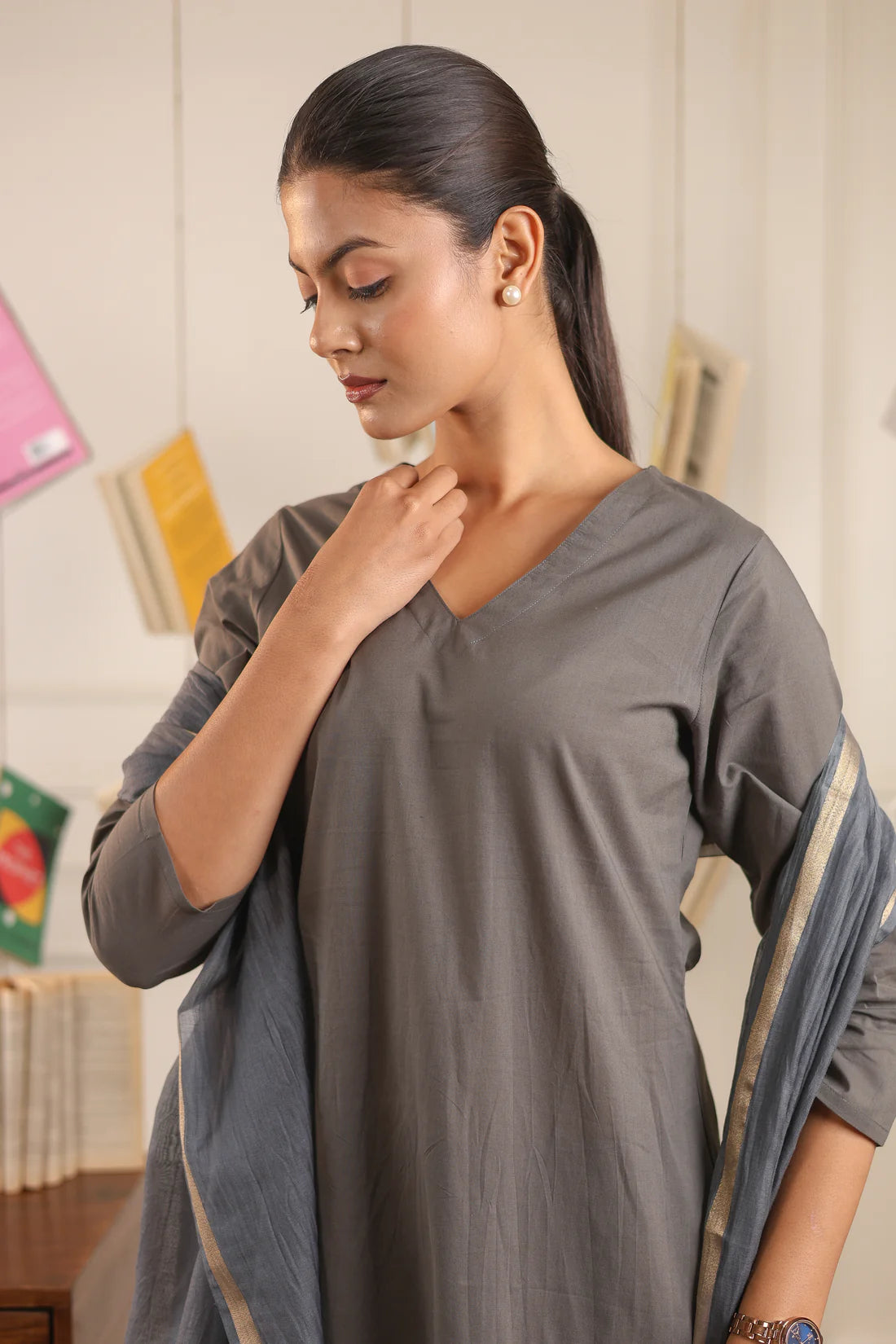 "Neema" - Classic Cotton Straight Kurta & Pants Set