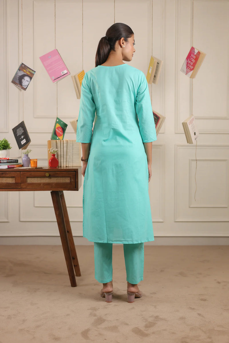 "Neema" - Classic Cotton Straight Kurta & Pants Set