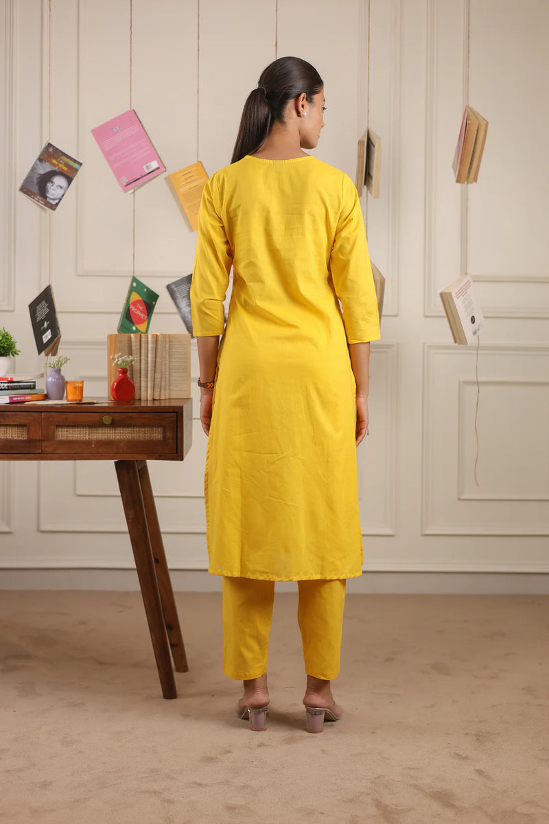 "Neema" - Classic Cotton Straight Kurta & Pants Set