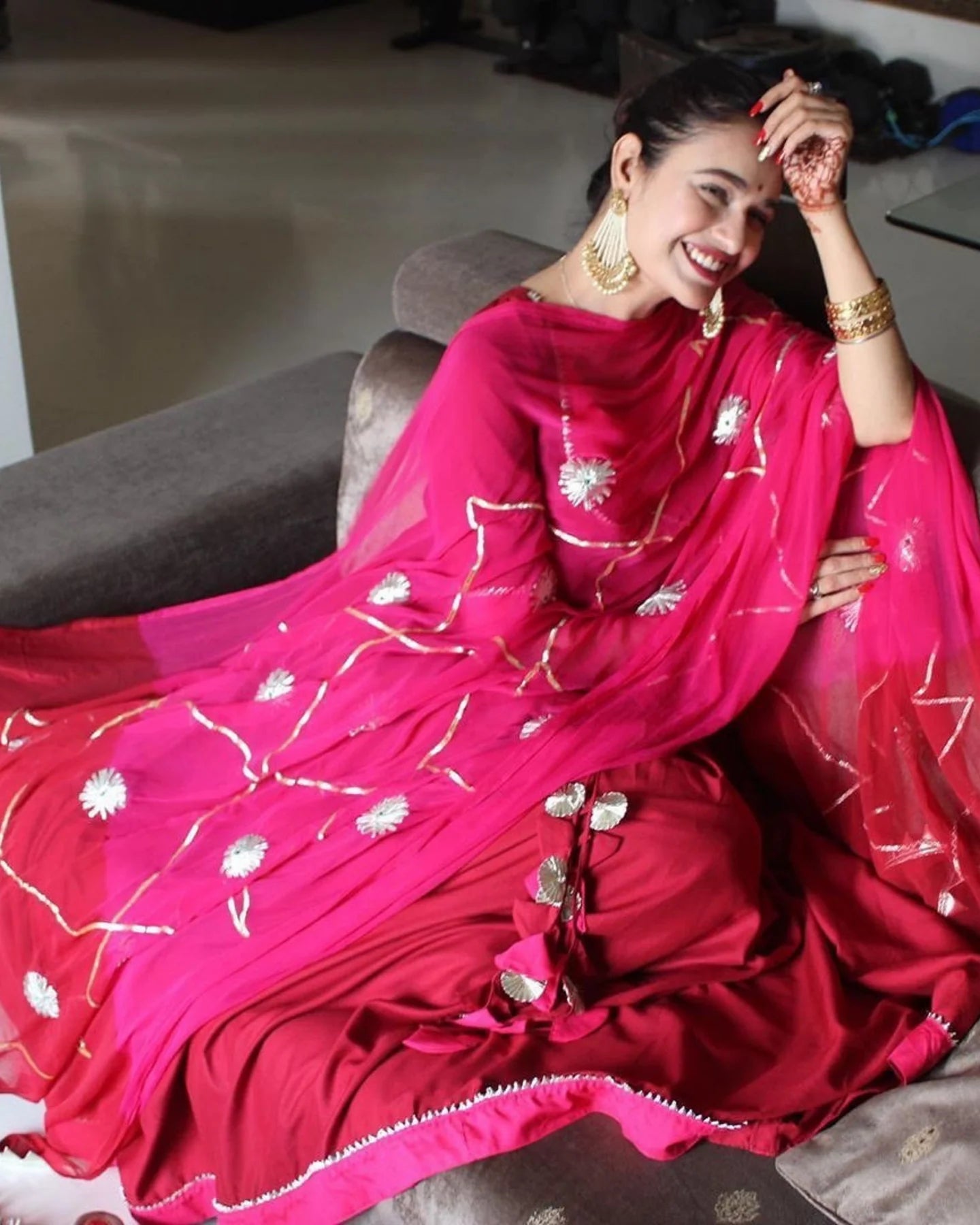 Raktima Red Gota Patti Tiered Suit Set