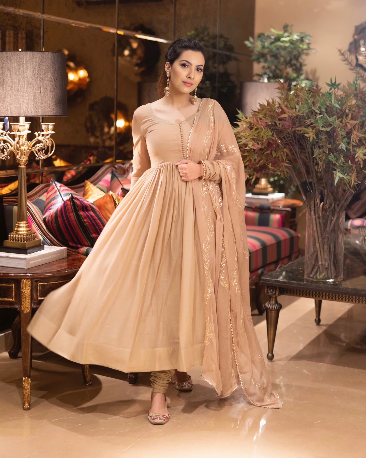 Aarunya Beige Cotton GotaPatti Suit Set